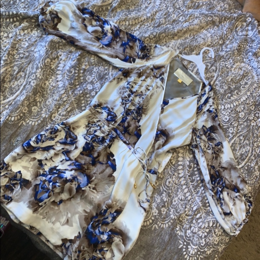 Blue cream and grey flowered dress